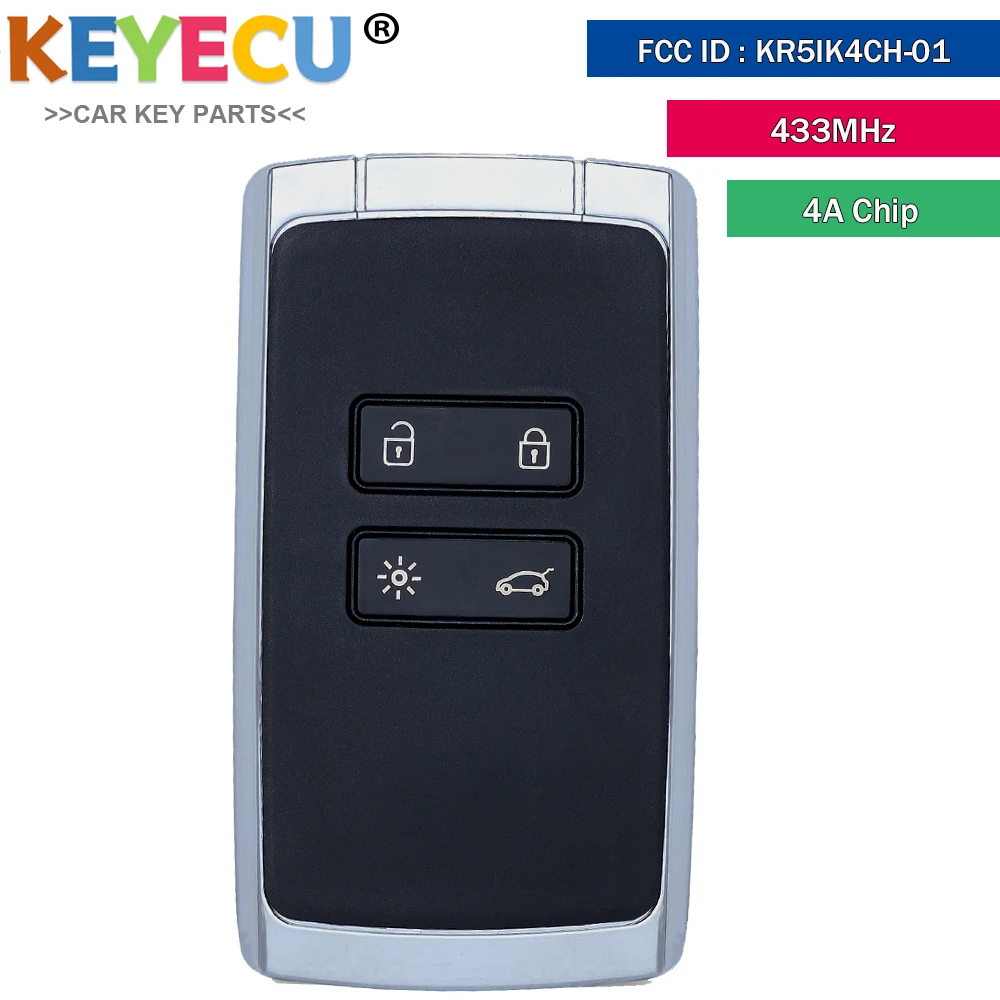 KR5IK4CH-01 Smart Card Remote Key for Renault Megane 4 Talisman Kadjar Espace 5 2016 2017 2018 2019 , 433MHz 4A Chip 285977147R