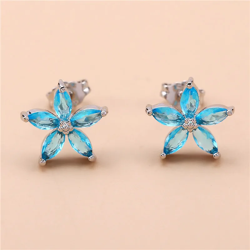 Śliczne kobiece niebieskie cyrkonie gwiazdy stadniny kolczyki Multicolor Birthstone kryształ srebrny kolor biżuteria ślubna dla kobiet — zdjęcie 6