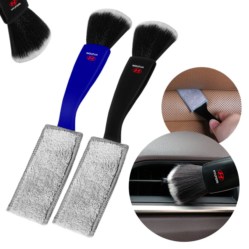 Double Head Car Interior Cleaning Soft Brush Auto Air Outlet Dust Tool For Hyundai Solaris Azera GDI Kona Azera I10 I20 I30 IX35