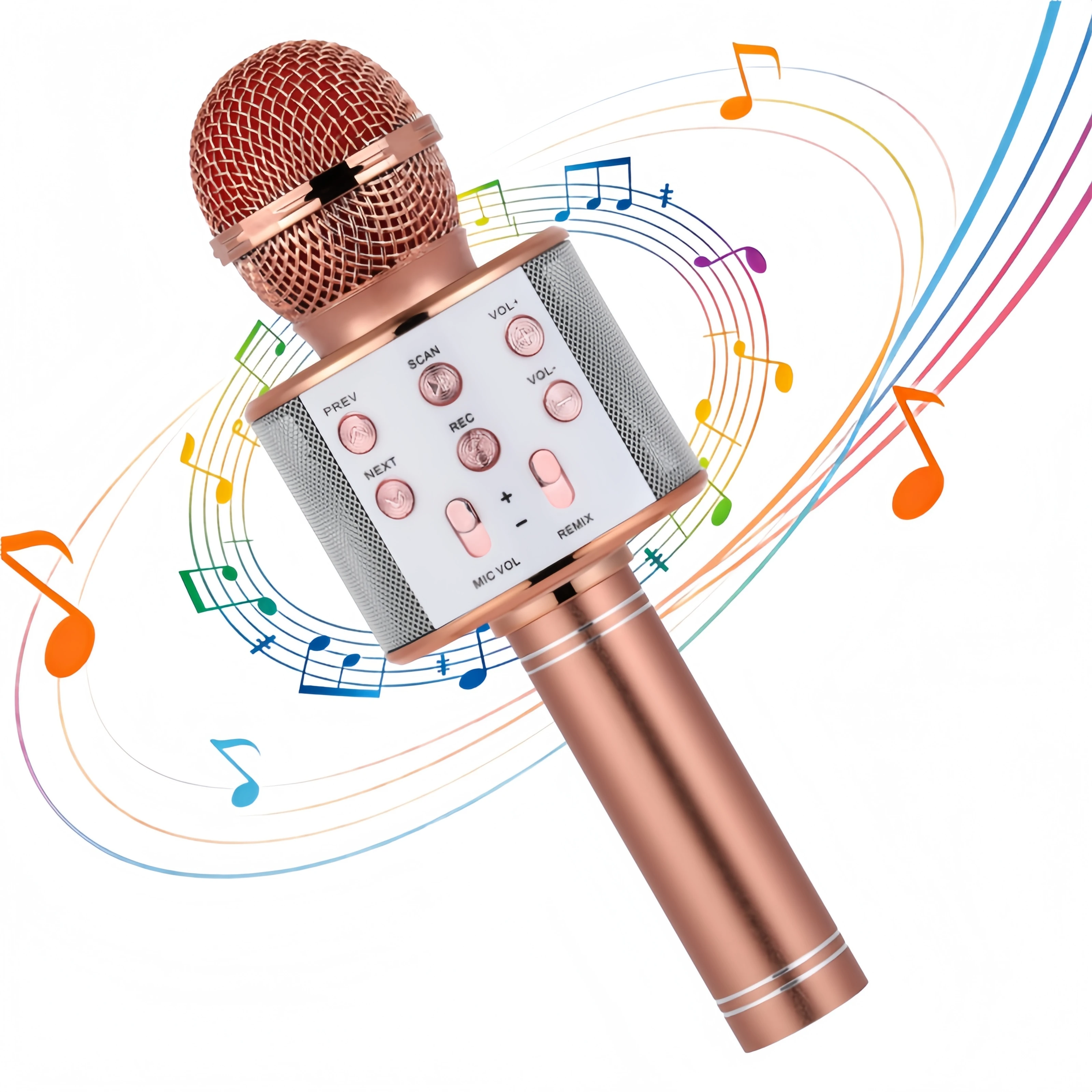 

Ручной беспроводной микрофон для караоке 5-в-1, 5 голосовых эффектов, функция эхо, поддержка выход AUX, подарок для детей/взрослых