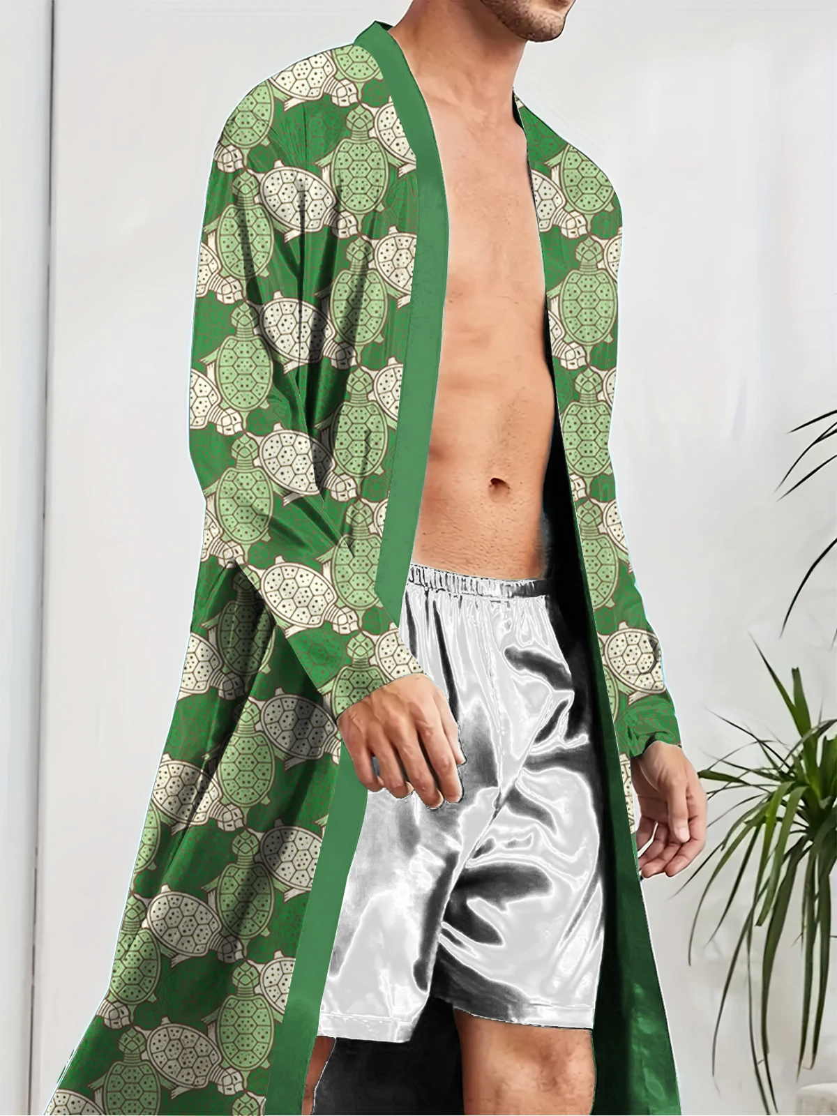 

Мужской спальный халат с цифровым принтом черепахи, модный и быстросохнущий, повседневный и удобный мужской халат.