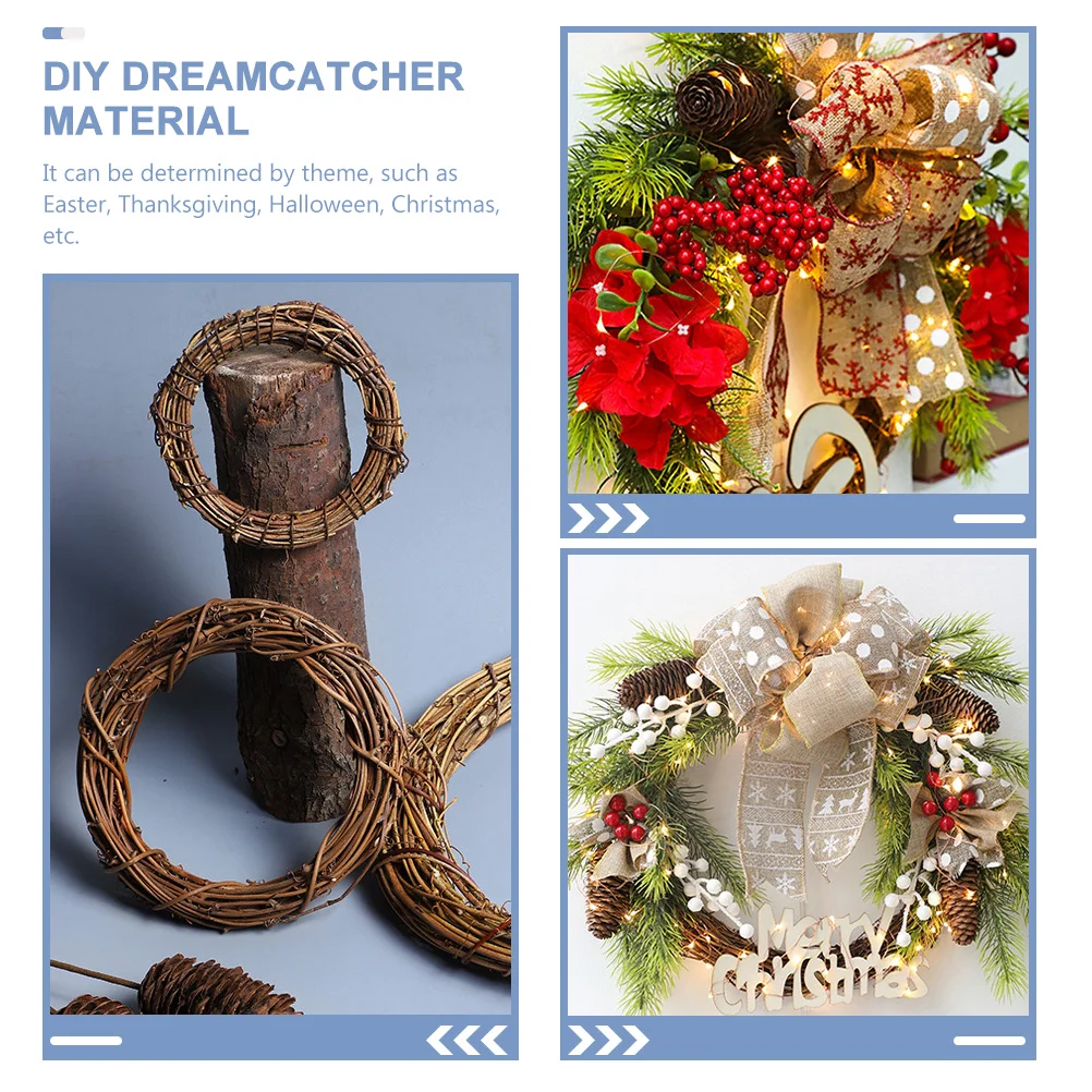 

2Pcs DIY Rattan Wreath Frame Round Wreath Circles Garland Rings for Christmas Easter Halloween Thanksgiving DIY Garland Rattan