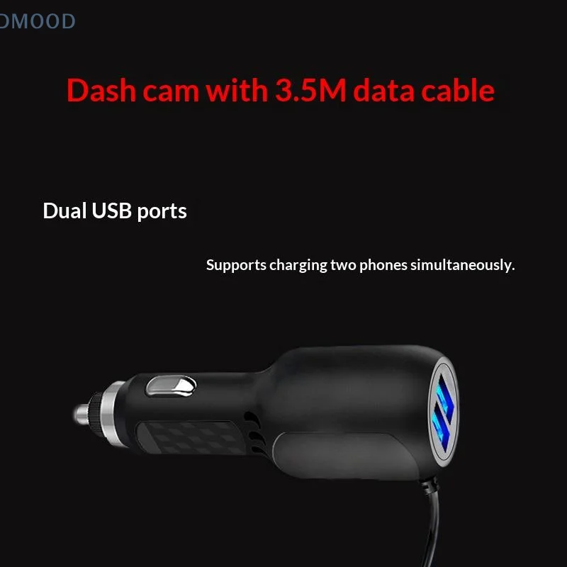 【CR】Fast Charge DVR Dash Cam Cable 11.5ft 3 in 1 Micro USB Mini USB Type C Power Cord for Car Camera Accessory