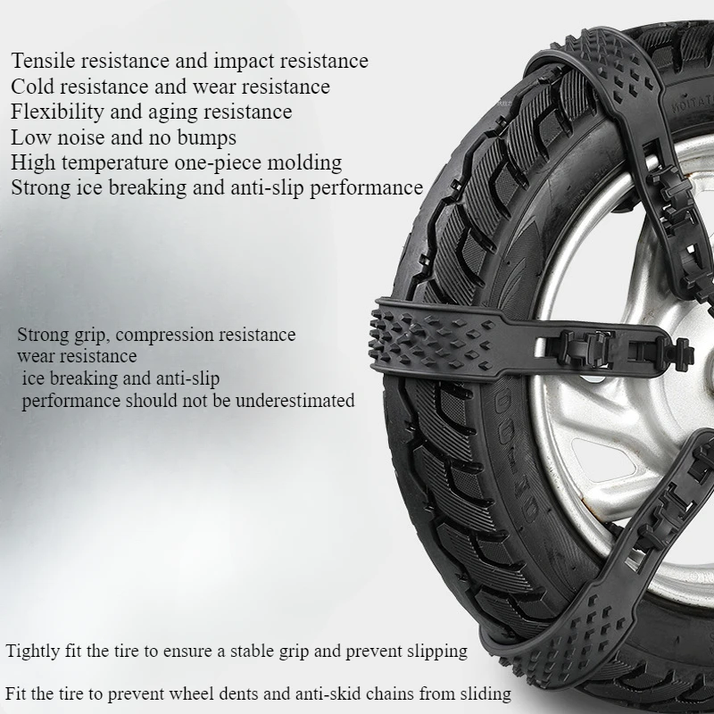 Łańcuchy antypoślizgowe do samochodów elektrycznych, motocykli dwukołowych, trójkołowych i czterokołowych, pojazdów elektrycznych, do zimowych opon śnieżnych, zapobiegające ślizganiu.