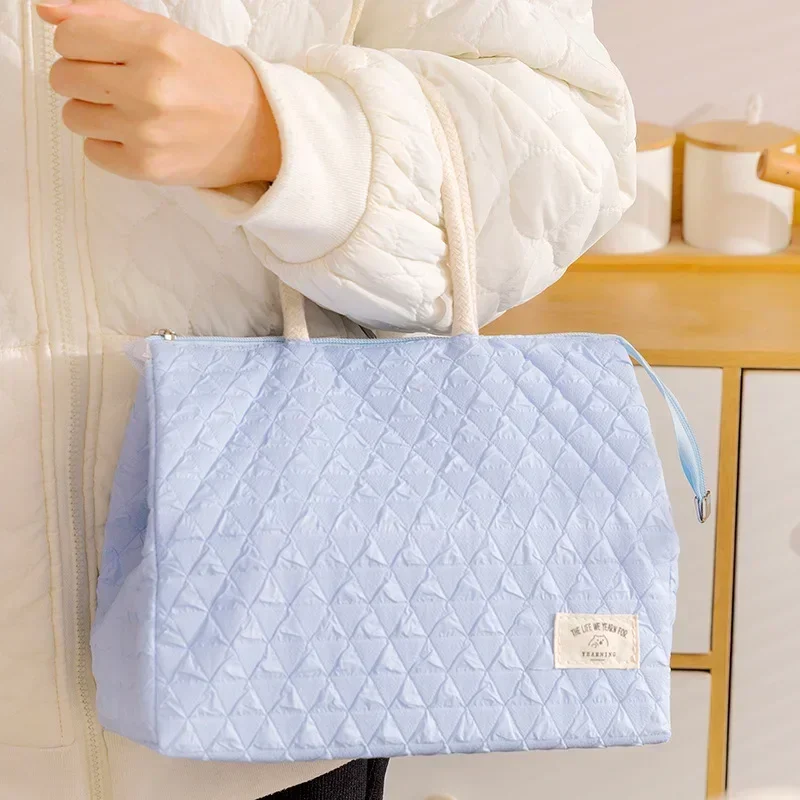 Bolso de mano impermeable de color sólido para mujer, bolsa de comida aislante para oficina, lonchera, nueva moda, Simple, gran capacidad