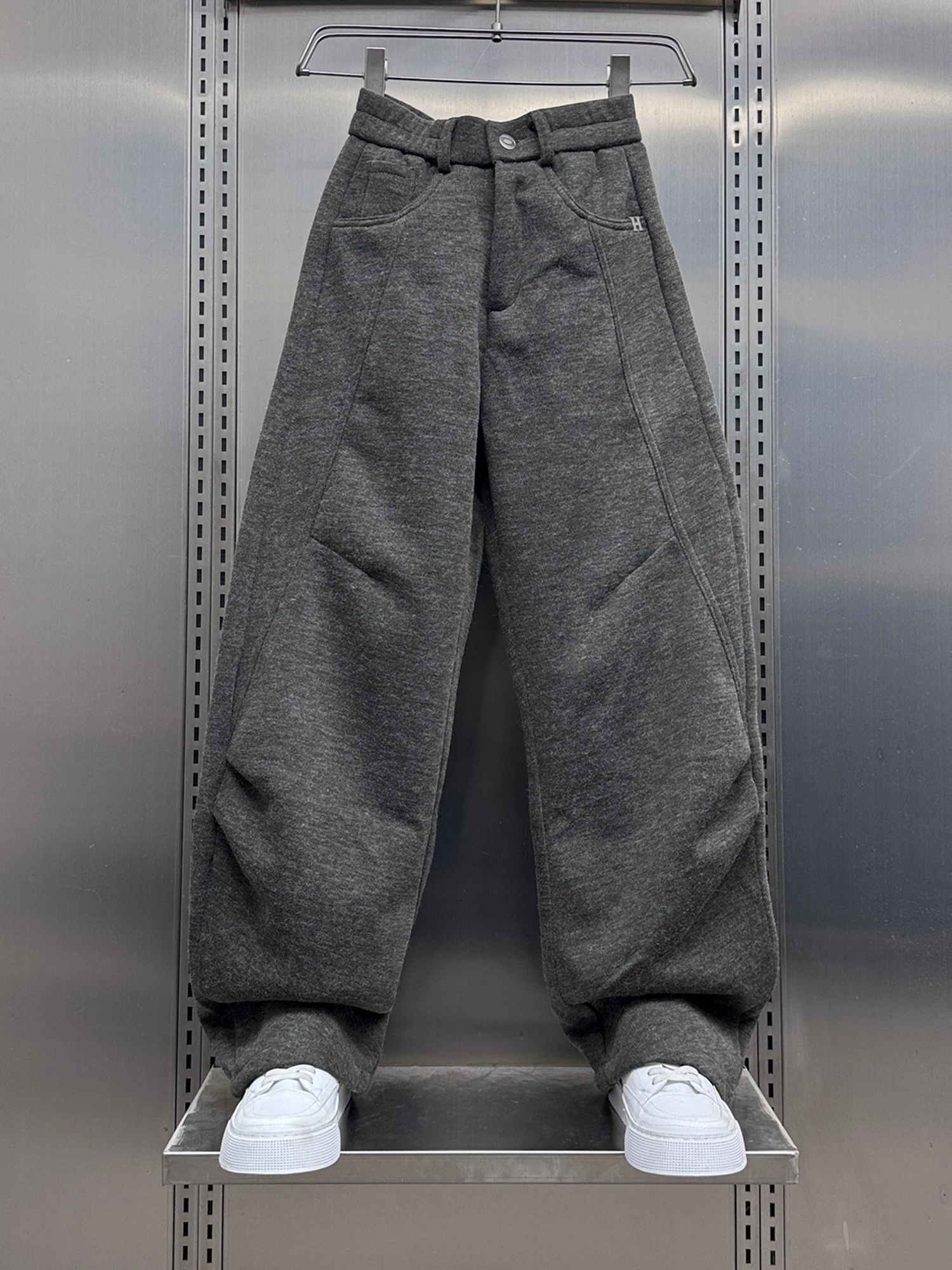 

Casual Fce Lined Straight Leg Men's Sweatpants Autumn Winter New Sle Loose Fit Faionable Patchwork Knife Pants