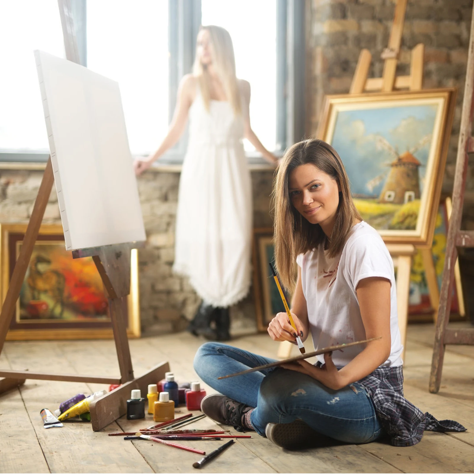 مجموعة فرش رسم مكونة من 6 قطع أدوات رسم زيتي للفنانين والطلاب فرش فنية متعددة الوظائف لألوان مائية من الأكريليك الغواش