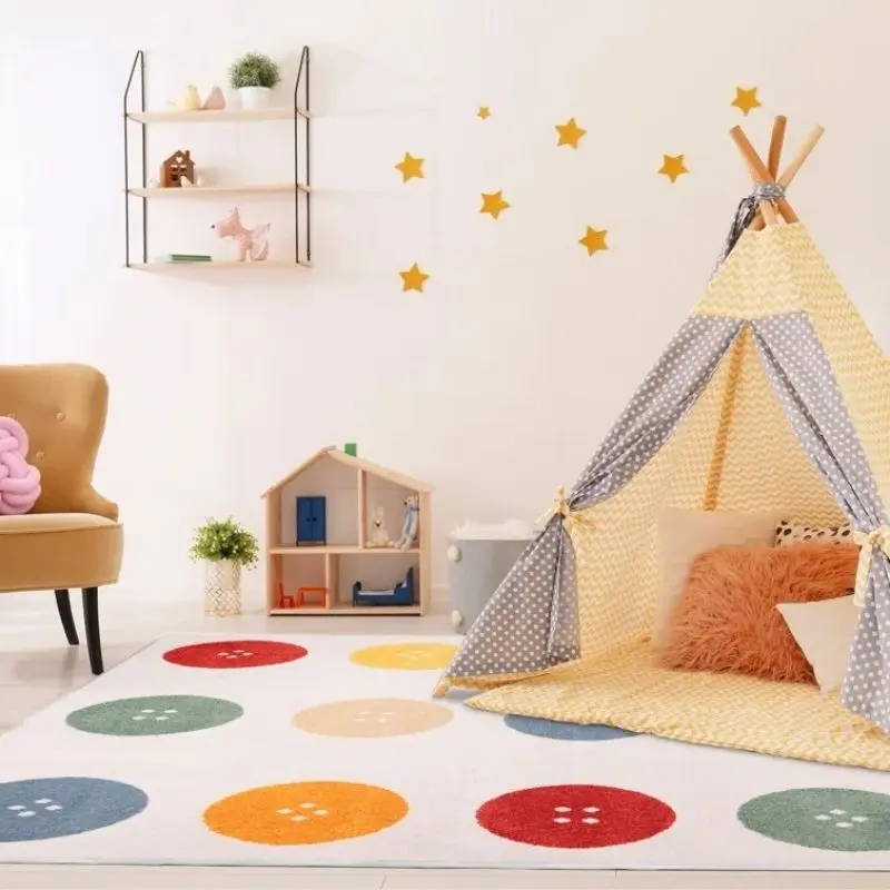 Colored Hairy Nursery Play Mat For Children,Cute Button Fluffy Carpet For Living Room,Plush Bedroom Rug For Kids,Soft Baby Mats