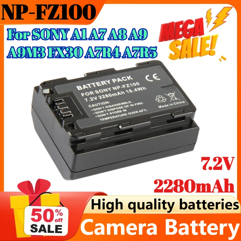 

NP-FZ100 7.2V 2280mAh Camera Battery for SONY A1 A7 A8 A9 A9M3 FX30 A7R4 A7R5 A7R4A A7C A76 A7S3 776 4837 838 48 Batteries