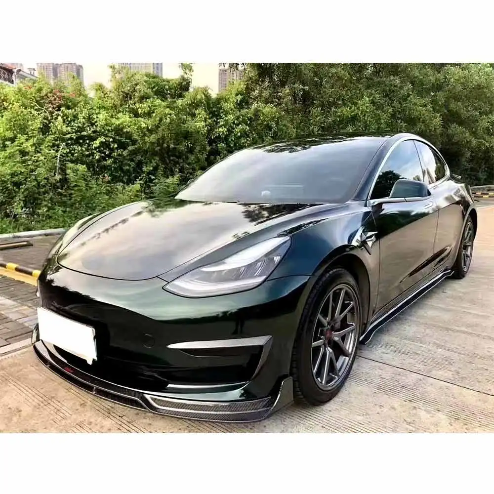 CM Style  Real Carbon Fiber Front Bumper Lip for Tesla Model 3 Auto Racing Car Front Chin SPoiler Splitter Body kit