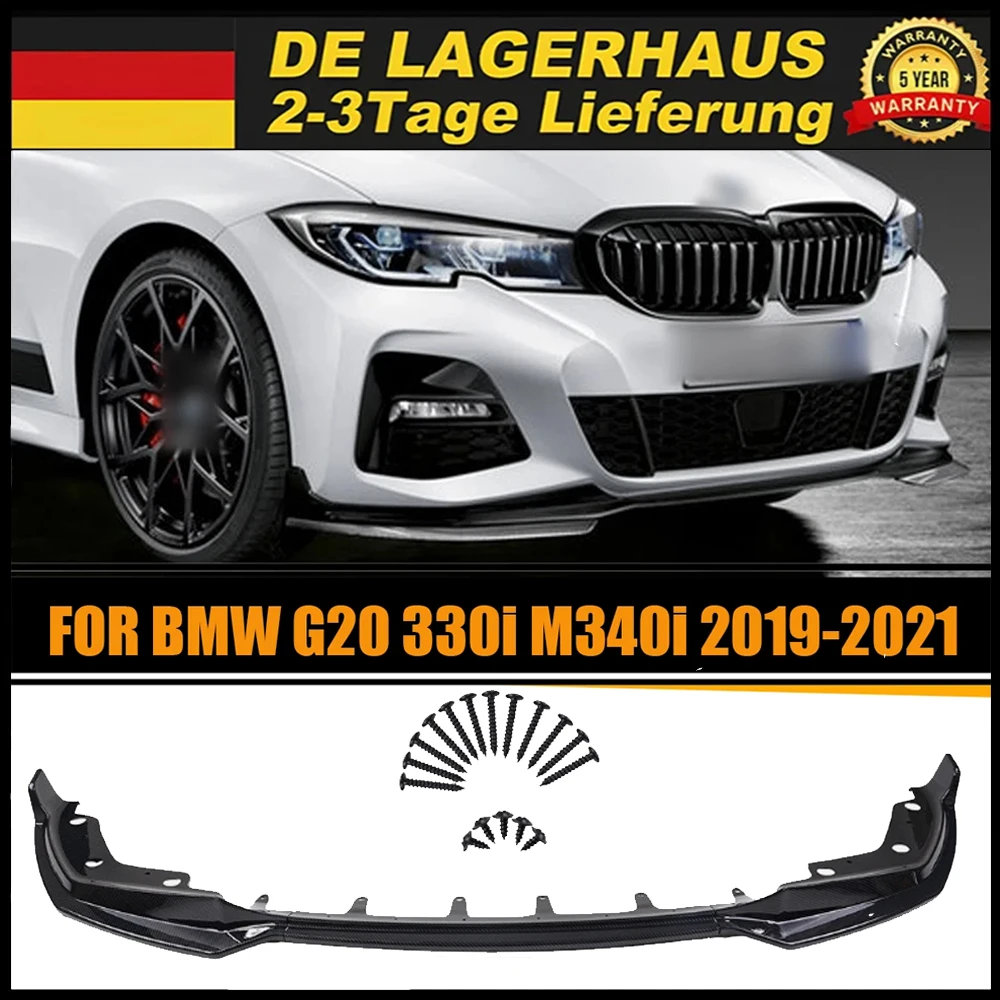 3-teiliger Frontspoiler für BMW 3er G20 G21 G28 Pre-LCI M Sport 320i 330i 330e M340i 2019-2021 Frontlippe Unterer Spoiler Hochglanz Schwarz
