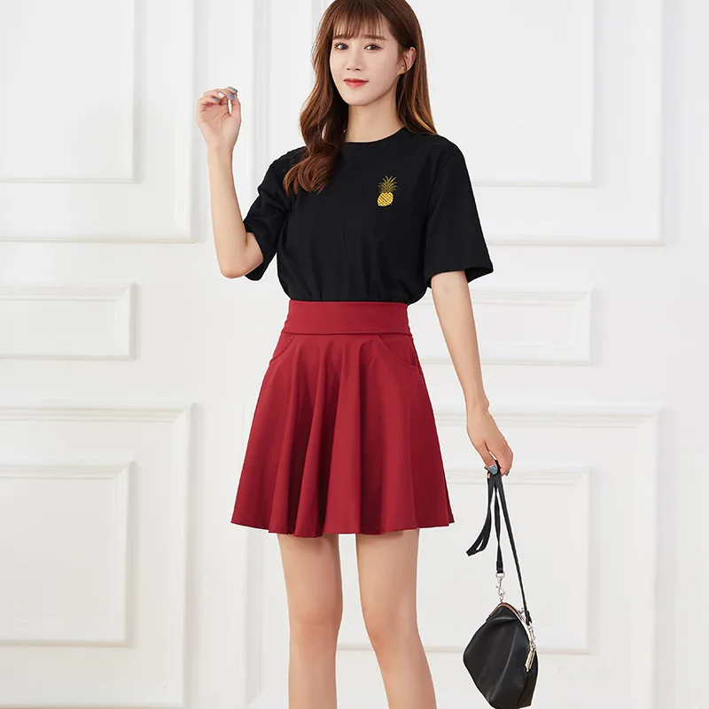 New Black Pocket Shorts Skirt Women's Basic Safety Pants Skirts School Flared Casual Mini Skater Medium Pleated Plus Size 4XL