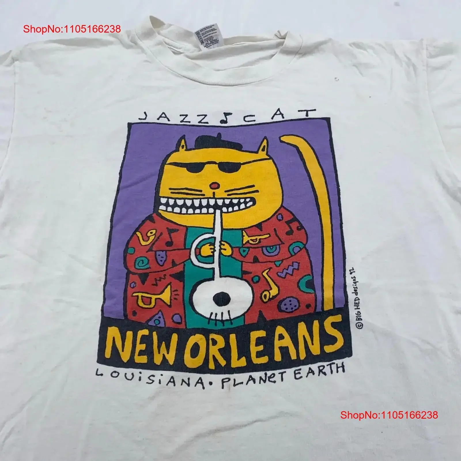Vintage 90s JAZZ CAT NUEVOS ORLEANS LOUISIANA PLANET EARTH Camiseta L XL vintage Lavado Casual hombre moda Ligera