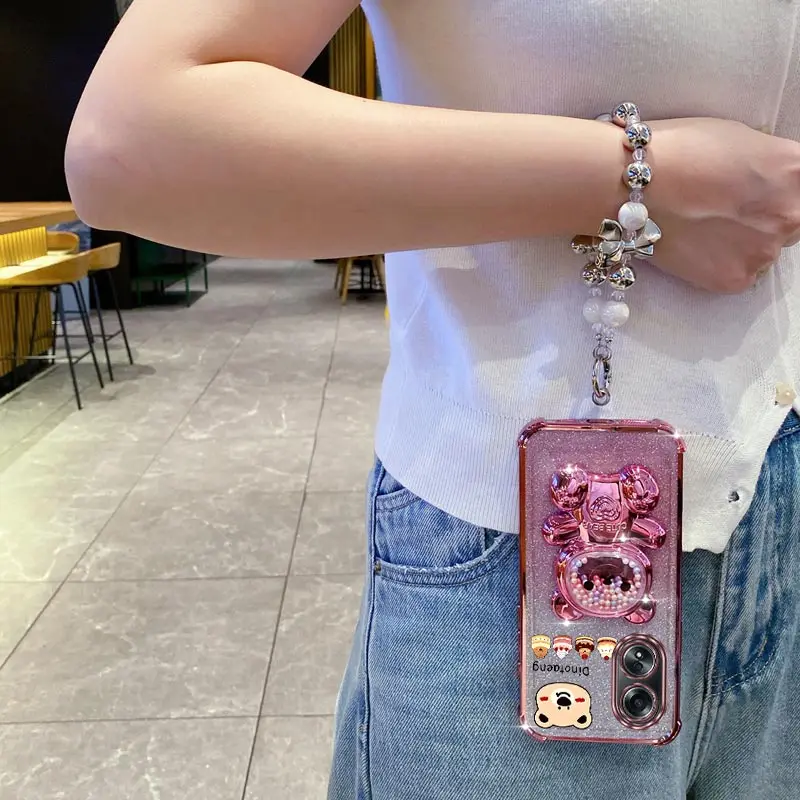 مجوهرات بريق الدب حامل هاتف الحال بالنسبة ممن لهم A38 A36 A76 A58 A57 A74 A78 A5 A7 2020 A79 A95 A60 A18 A53 A17 A16 4G 5G غطاء