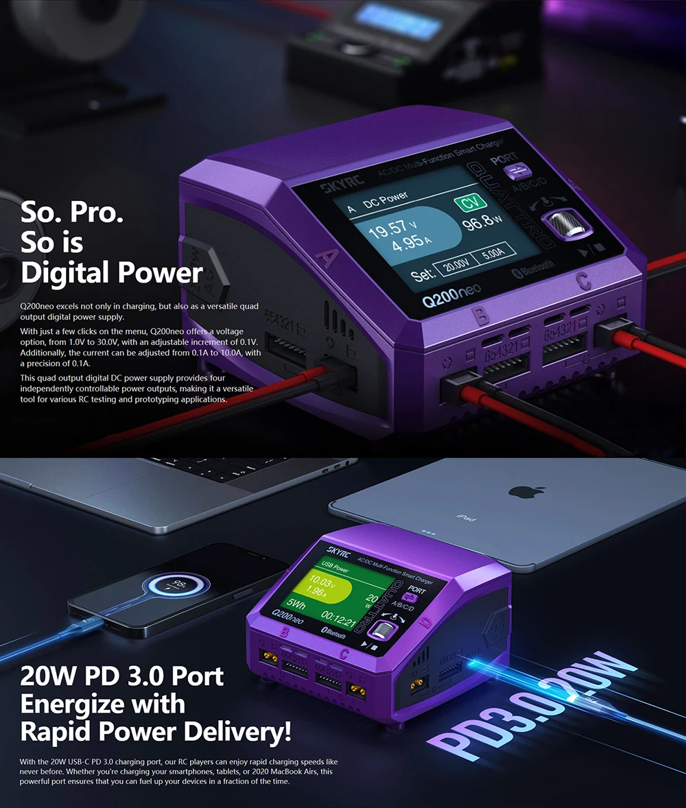 SkyRC Q200neo Lipo แบตเตอรี่ Charger Discharger AC200W DC400W 10A สําหรับ 1-6S LiPo Li-Ion Life LiHV 2-15s NiCd NiMH PB