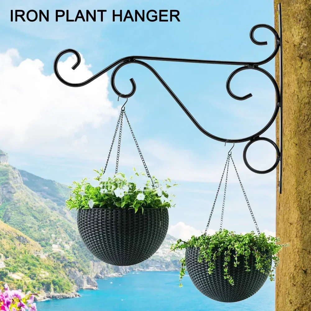 25x21cm Iron Hanging Basket Bracket, Plant Pot Hanger, Wall-Mounted Planter Hook for Plants