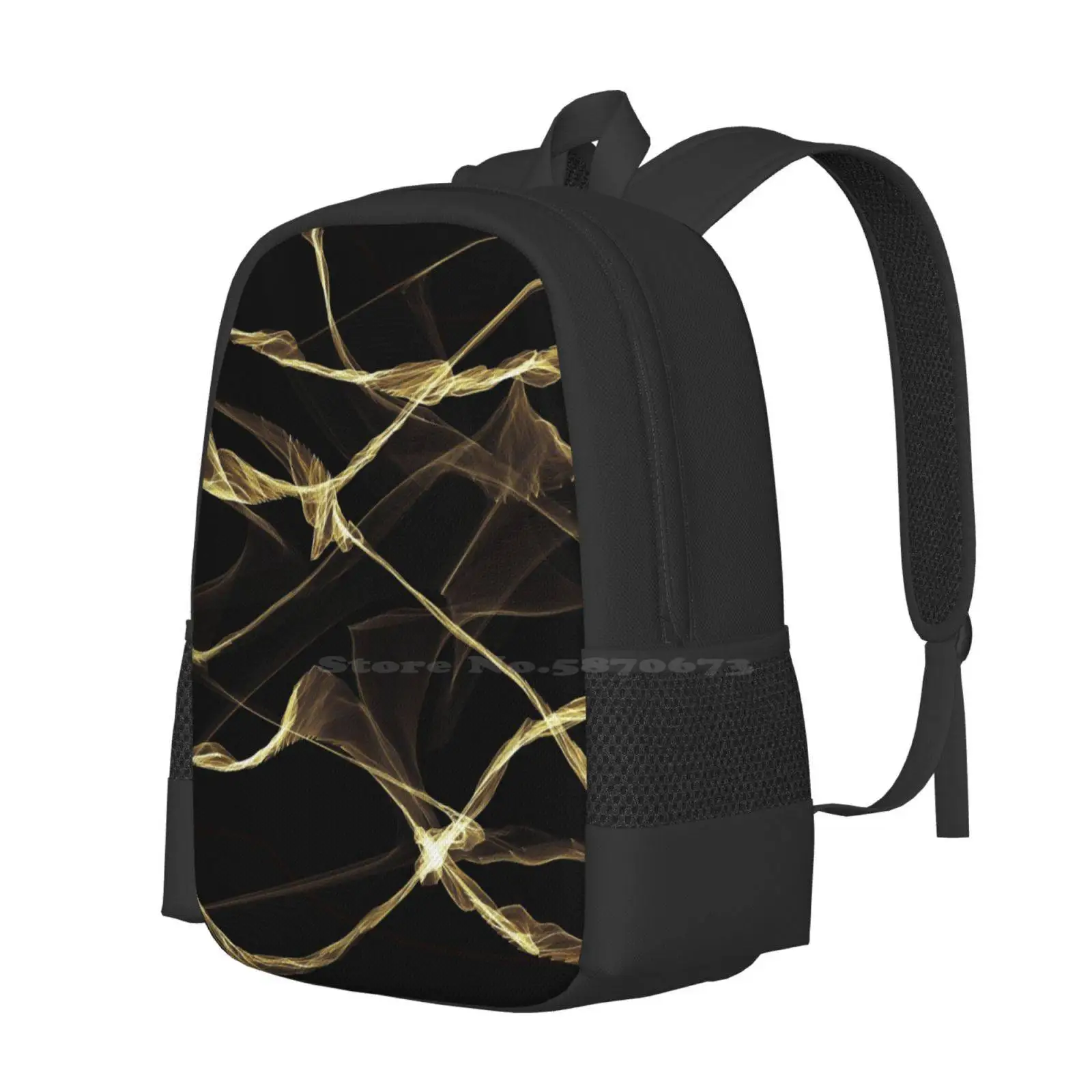 Gold Silk Abstract Art Pattern Teen College Student Backpack Pattern Design Bags Cool Graphic Design Silk Unique Black And Gold