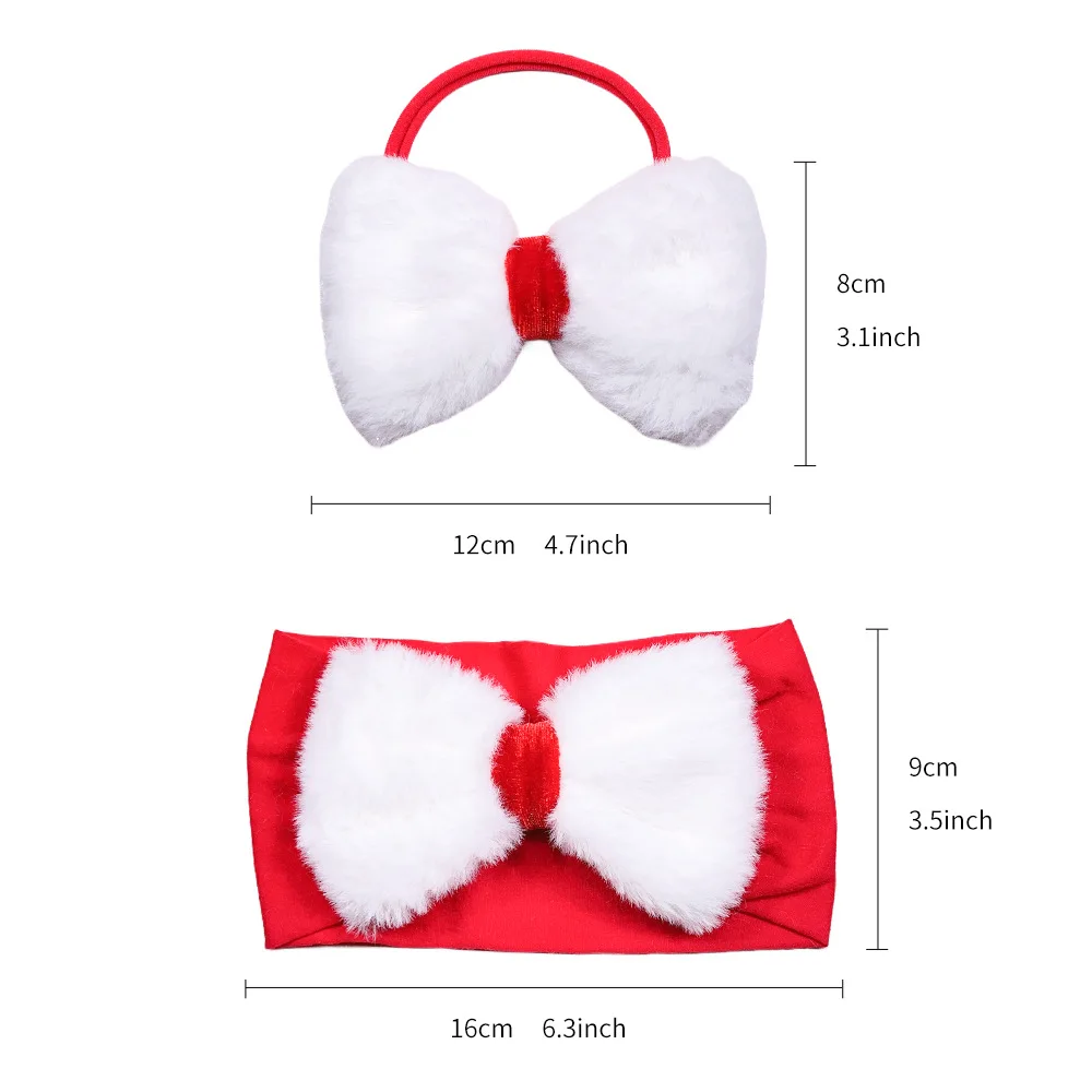 20 Pcs/Lot, Fluffy Bow Wide Nylon Headband Baby Skinny Elastic Hairband For Christmas Gift