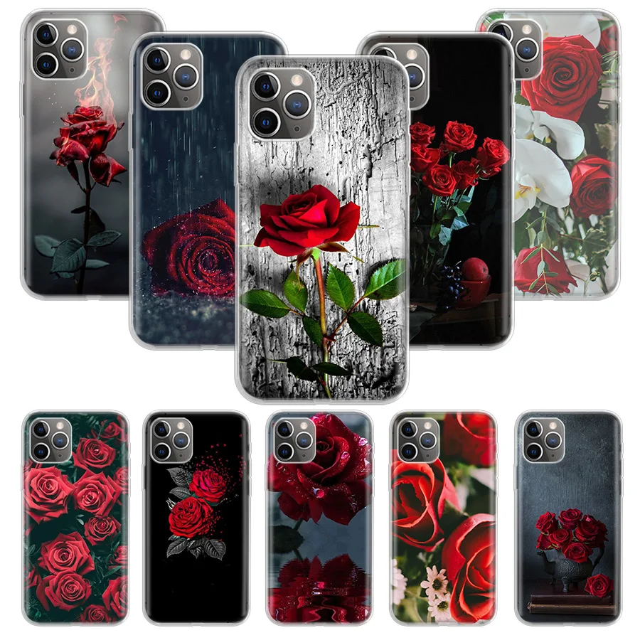 Red Butterfly Roses Flower Phone Case For Apple iPhone 16 15 14 13 12 11 Pro Max XS XR X 7 + 8 Plus SE Soft Shell Cover Coque 15