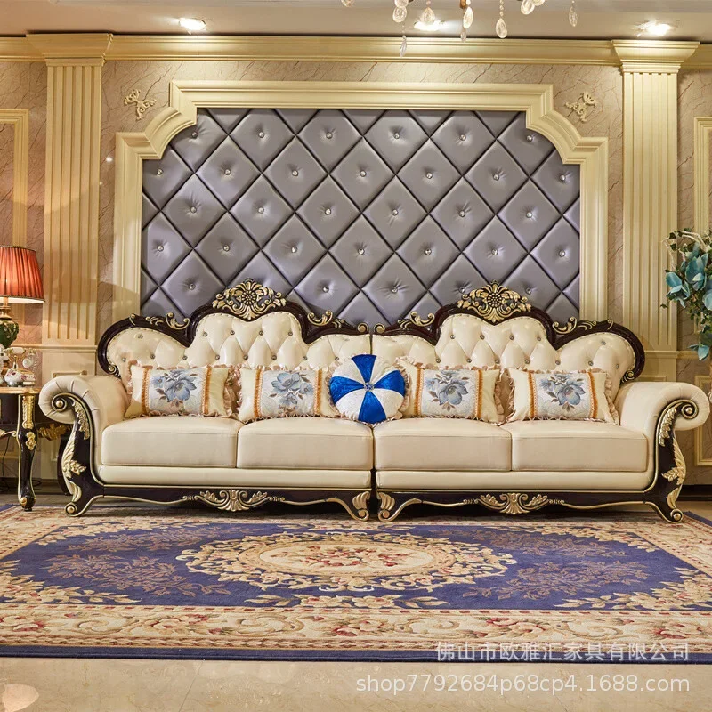 

Комплект кожаных диванов TAO American Light Luxury в европейском стиле для гостиной, для небольшой квартиры, четырехместный прямой диван из массива дерева.