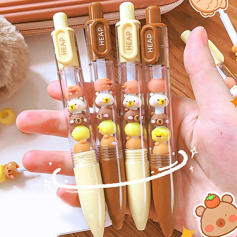 1PC Creative Interesting Capybara Gel Pen Kawaii Aesthetic Cute Beads Pen Writing Black Ink 0.5mm Gel Pen Office Supply