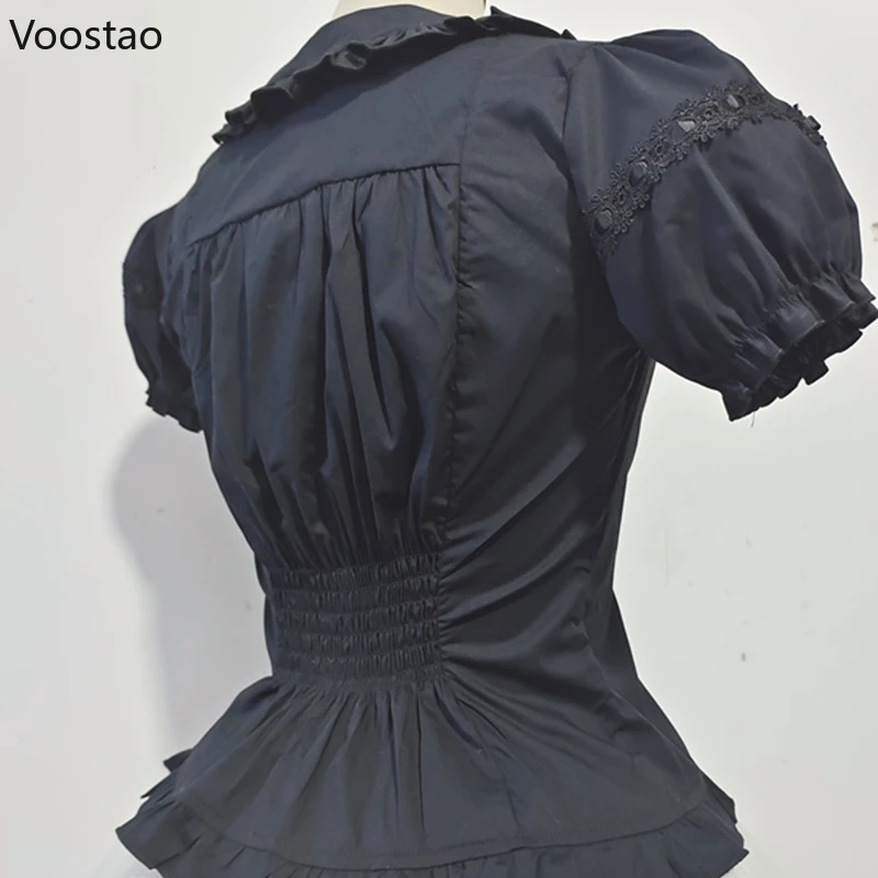 Camisas de Lolita gótica Victoriana para mujer, blusas de manga larga desmontables, blusas ajustadas con cuello Peter Pan de Vinatge japonés, dulce y elegante