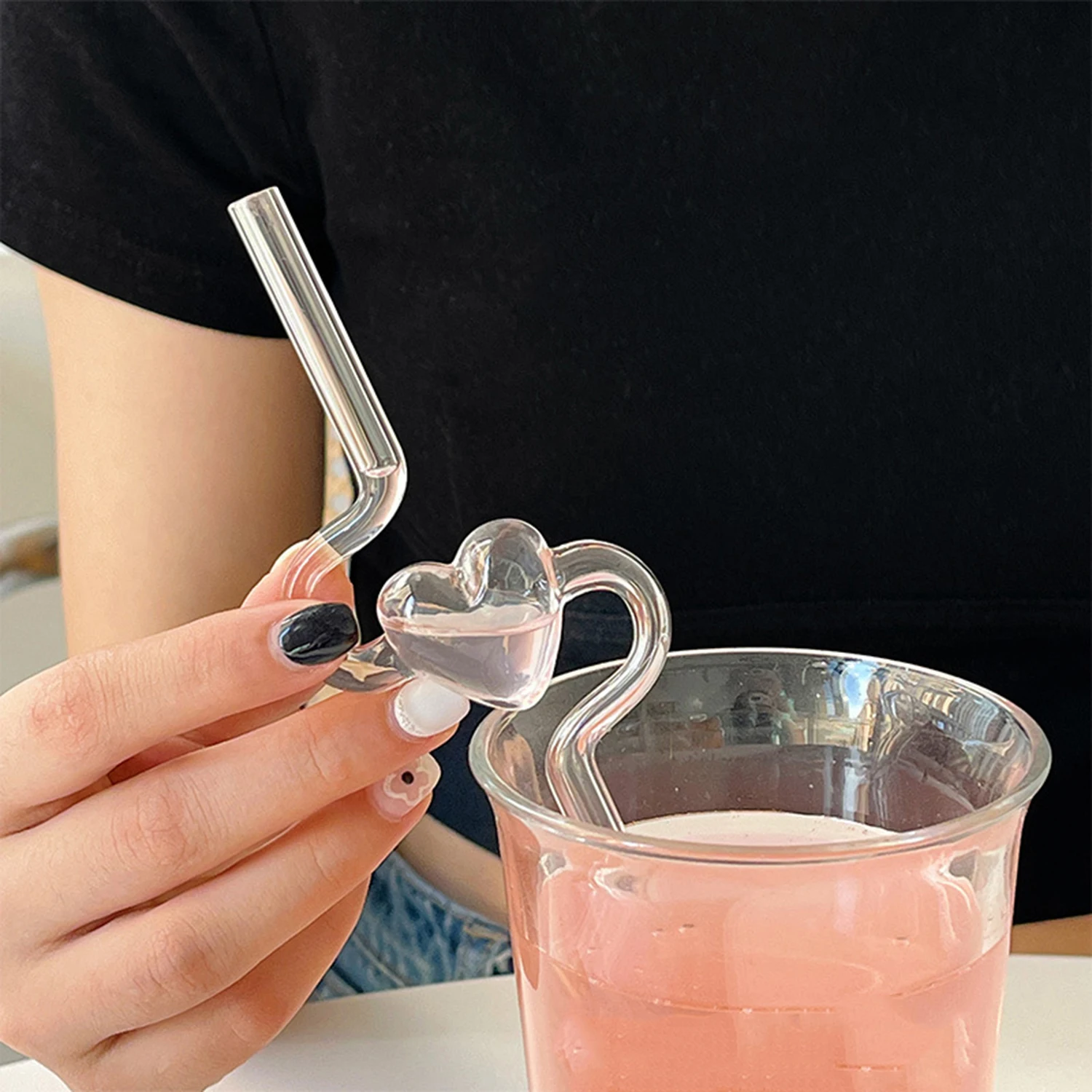 Reusable Love Straw Heart Glass Straw Glass Drinking Straws Bubble Tea Straws Cocktails Bar Accessories