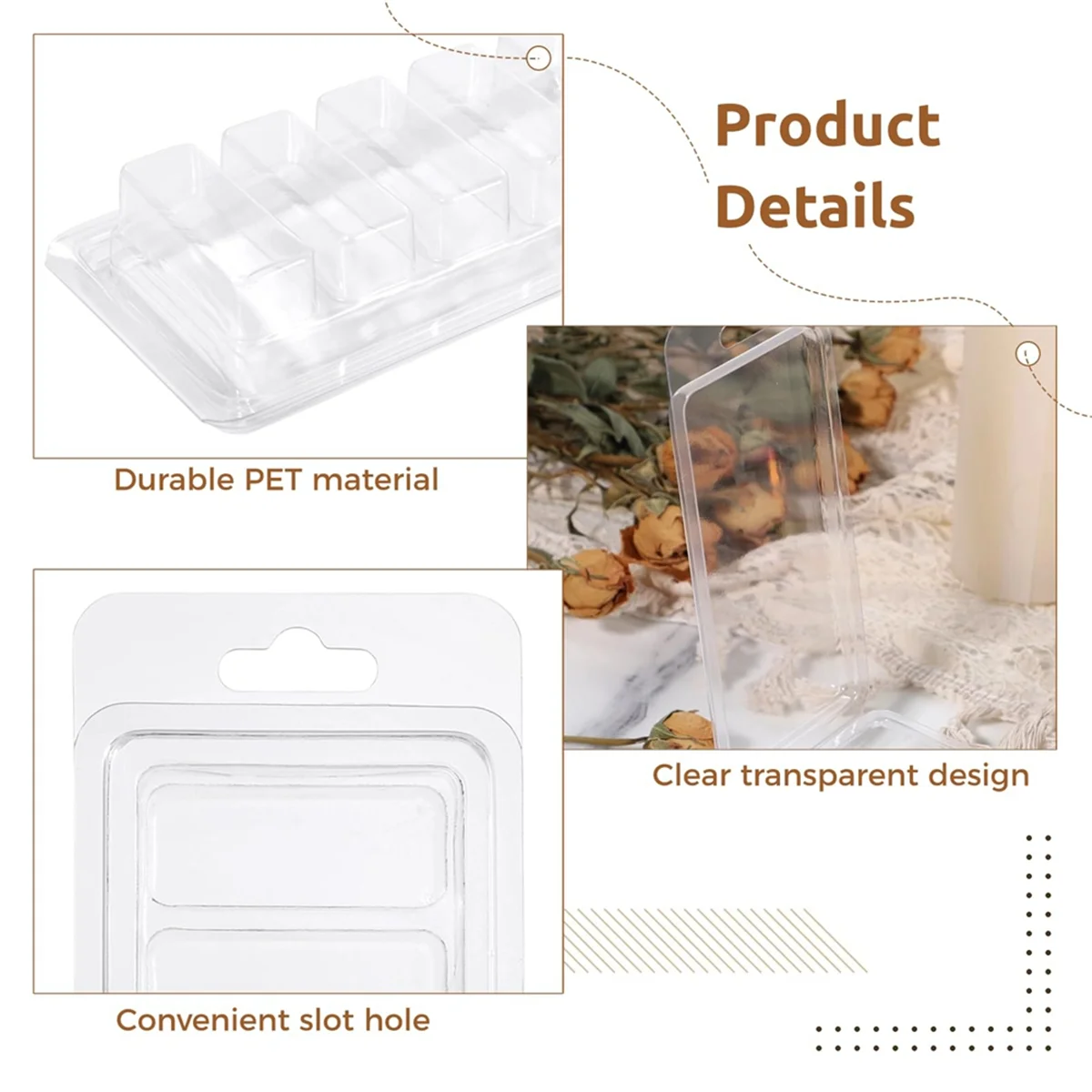 Contenedores de fusión de cera de piezas, moldes de concha de fusión de cera de 5 cavidades, molde de fusión de cera de plástico transparente vacío para fabricación de velas DIY, 50 Uds.