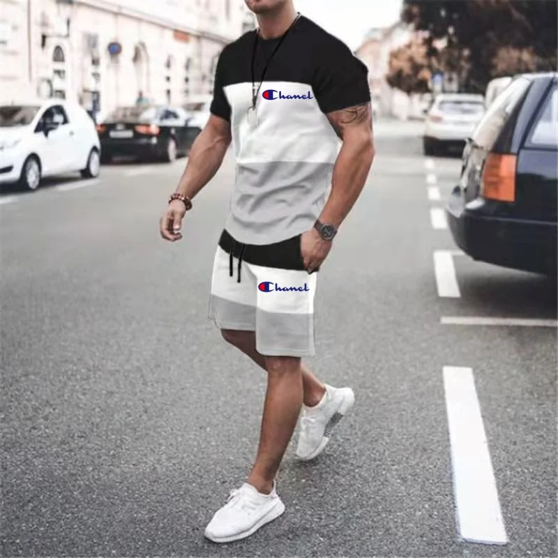 Luxury Letter Logo 2024 Summer 3D Digital Printing Suit Fashion Casual Unisex Breathable Comfortable Men\'s Suit Fashion Y2K