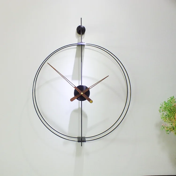 

Nordic Modern Minimalist Spanish Wall Clock No Punching Room Living Room Black Walnut Large Hander Aluminum Plated Wall Mount