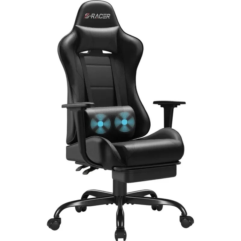 Gaming Chairs, Computer Chair with Footrest and Massage Lumbar Support, Height Adjustable Game Chair with Headrest and Swivel