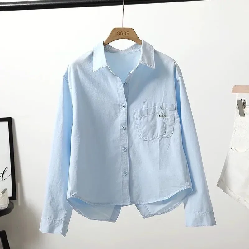 Back Slit Short Cotton Shirt for Women 2025 New Autumn Korean Style Casual Outerwear Trend