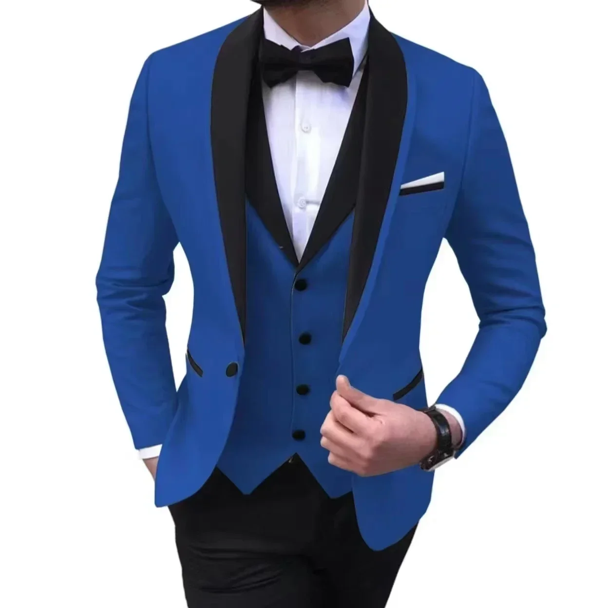 Setelan Jas Pria 3 Potong Kelas Atas, Blazer, Rompi, dan Celana, Kerah Lapel, Kancing Satu Baris, Modis dan Elegan