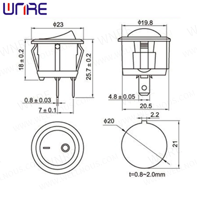 5Pcs  KCD2-101 Round Rocker Switches Mini Round Black 2 Pin ON-OFF Rocker Switch High Quality Switch