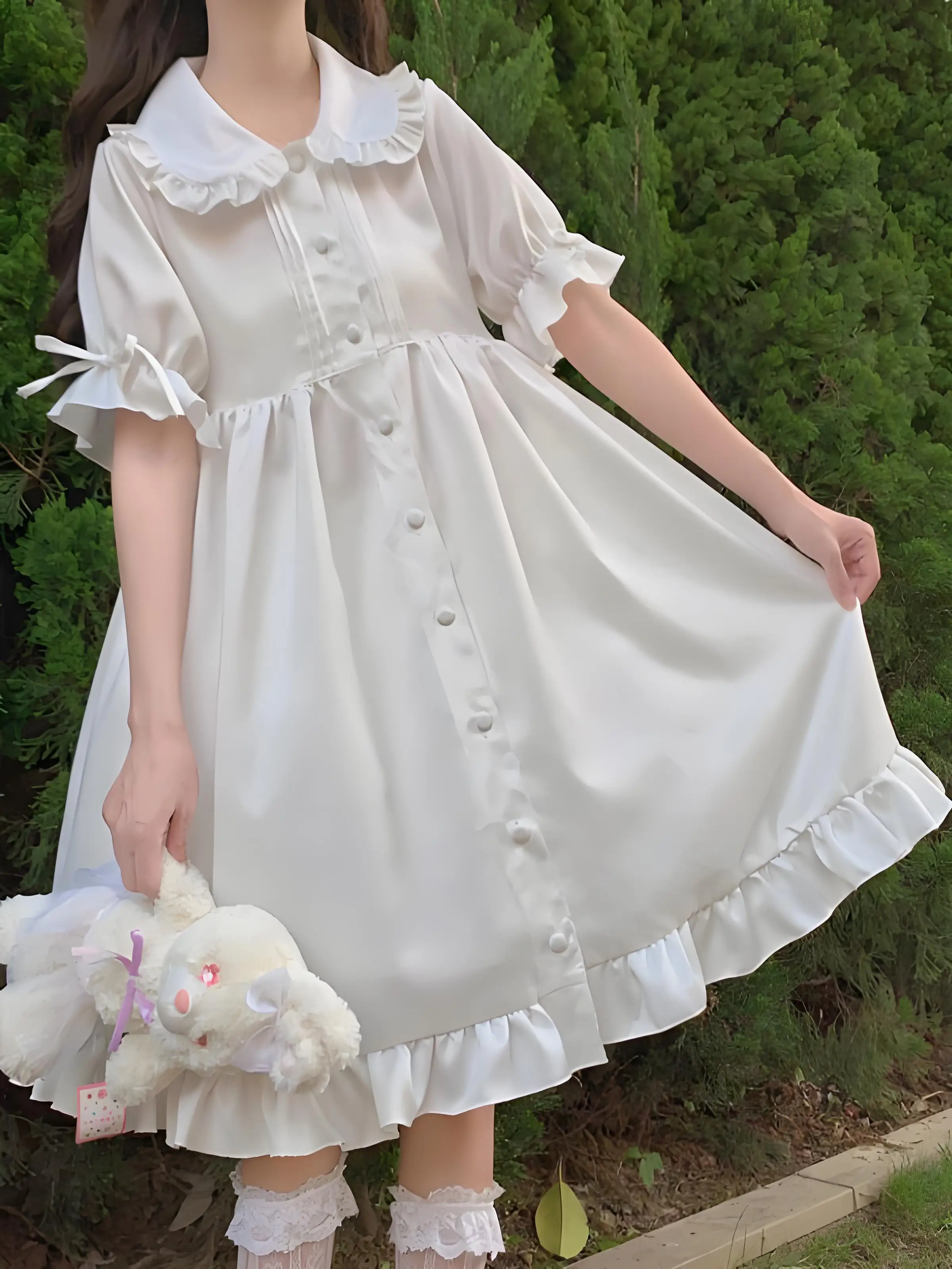 

Sweet Lolita OP Dress Ruffles White Short Sleeves Lolita One Piece Dresses