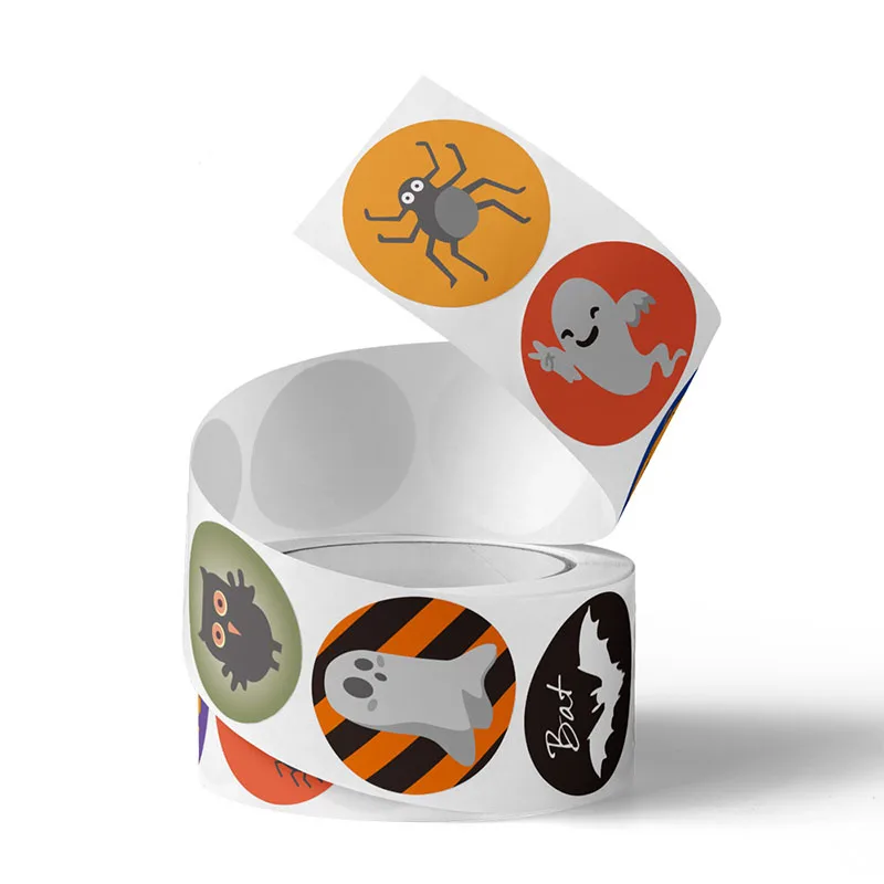 Round Self-adhesive Sticker Paper Halloween Roll Gift Candy Bag Wrapping Label Sticker Pumpkin Party Decoration Sealing