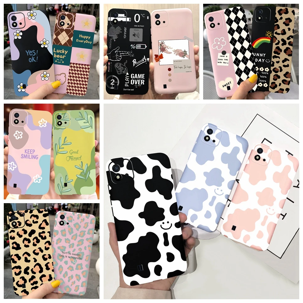 For Cover Realme C11 2021 RMX3231 Case Shell Cow Leopard Print Color Block Housing Bag On RealmeC11 C 11 2021 Fundas Coques Soft