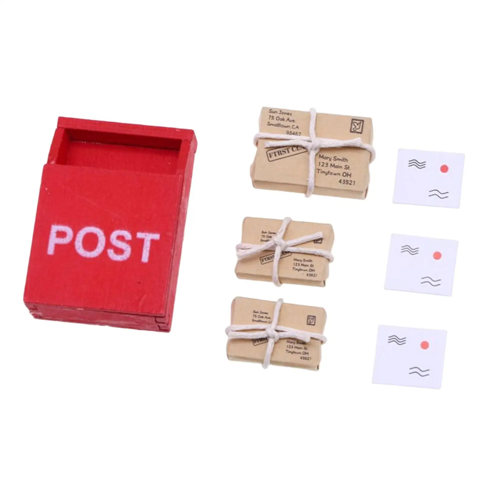 Simulação 7 pçs 1/12 casa de bonecas em miniatura caixa de correio pacote modelo adereços fotográficos acessório de móveis brinquedo educativo realista