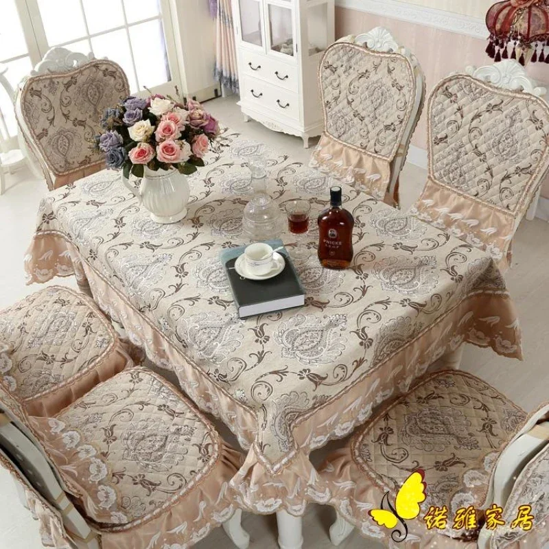 Luxurious Europe Style  Cotton Table Cloth Rectangular Lace Edge Tablecloth Letter Printed Dustproof Table Covers toalha de mesa