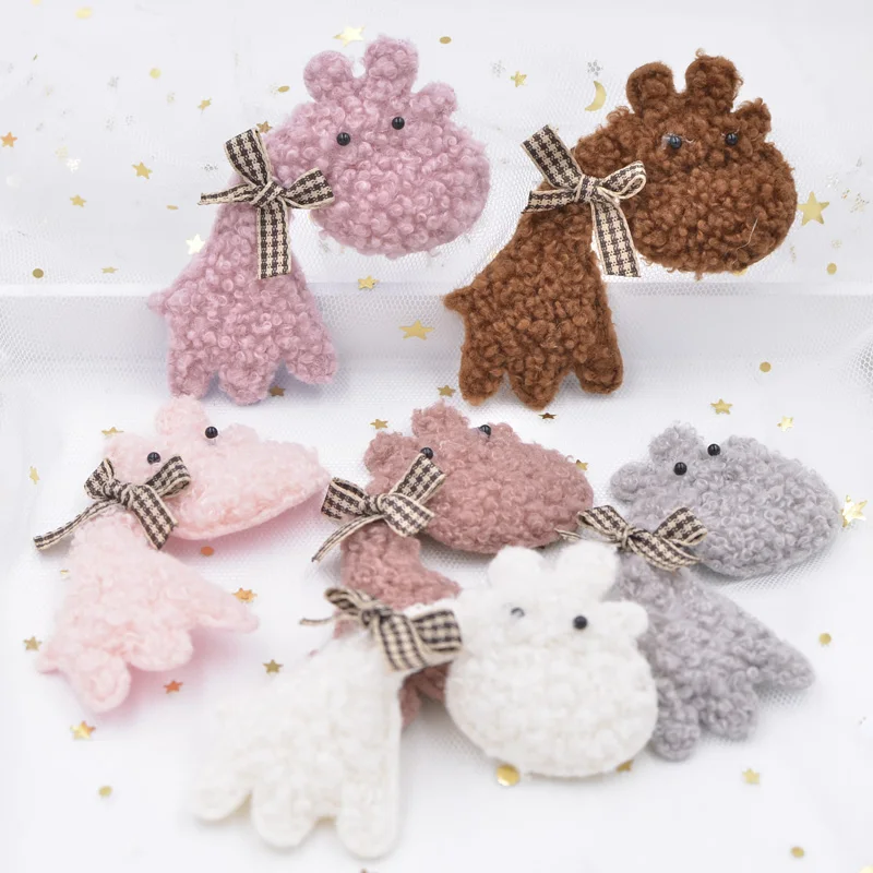 Upscale Teddy Plush Padded Patches Bow Rhinestone Stick-on Kawaii Hippo Appliques for Hat Clothes Leggings Sewing Supplies