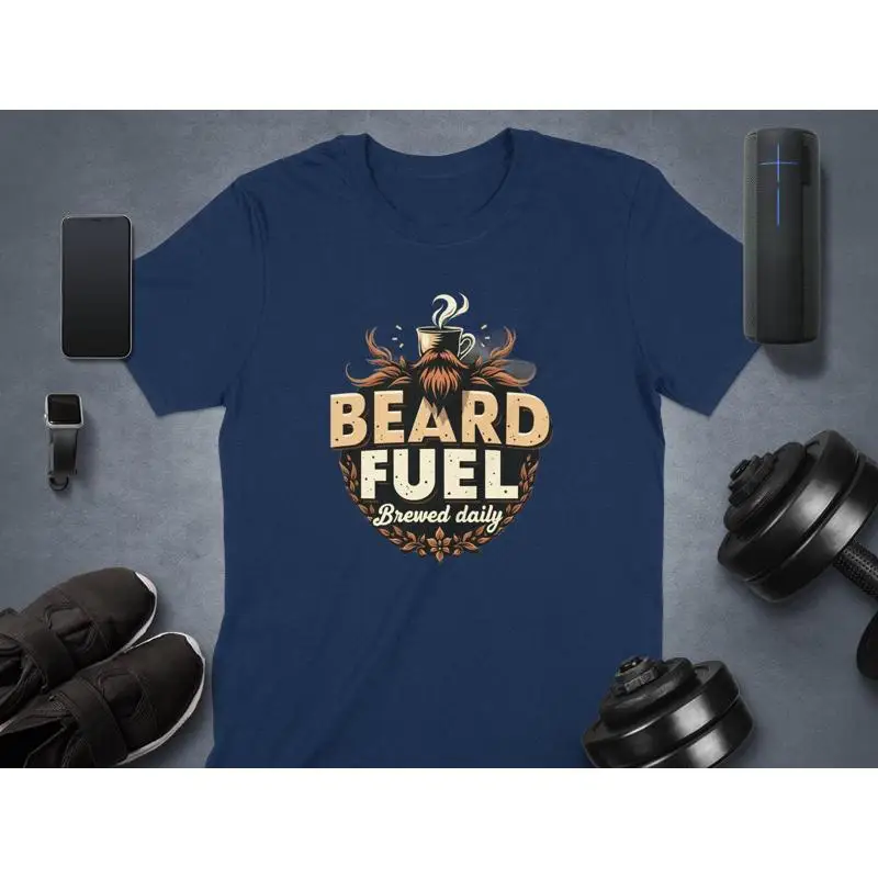 

Beard Fuel Brewed Daily T Shirt Funny Lover Coffee EnthusiasT Hipster Fashion Top Men's