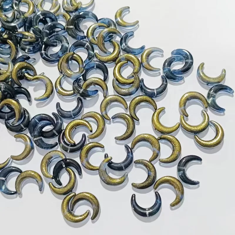 20pcs 12x15MM Moon Shape Lampwork Glass Czech Crystal Loose Beads for Jewelry Making Supplies DIY Charms Bracelets Accessories