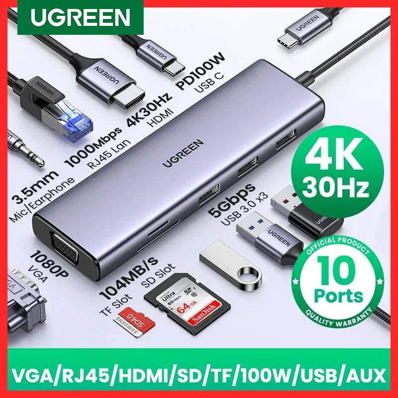 

Сетевой концентратор Ugreen, переходная док-станция USB Type C USB 3.0 HDMI, разветвитель, концентратор Type C для MacBook Pro, Huawei Mate 30