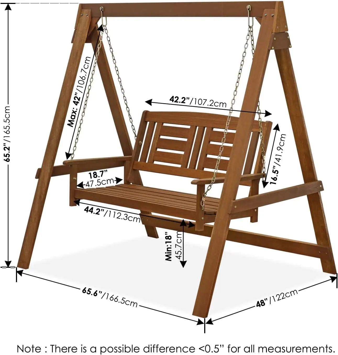 Tioman Hardwood Patio / Garden / Outdoor 4ft Porch Swing, 2 Seater with Stand, Natural