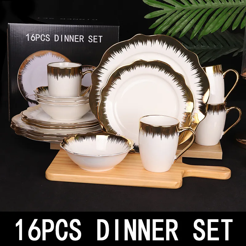 YFY Ceramic Electroplating Phnom Penh Western Food Plates Daily Cutlery Set Dishes Hotel Cutlery
