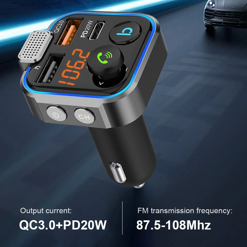 Fast Charging Car Charger PD 20W QC3.0 Wireless FM Transmitter Bluetooth Audio Handsfree Phone Adapter Car MP3 Player Modulator