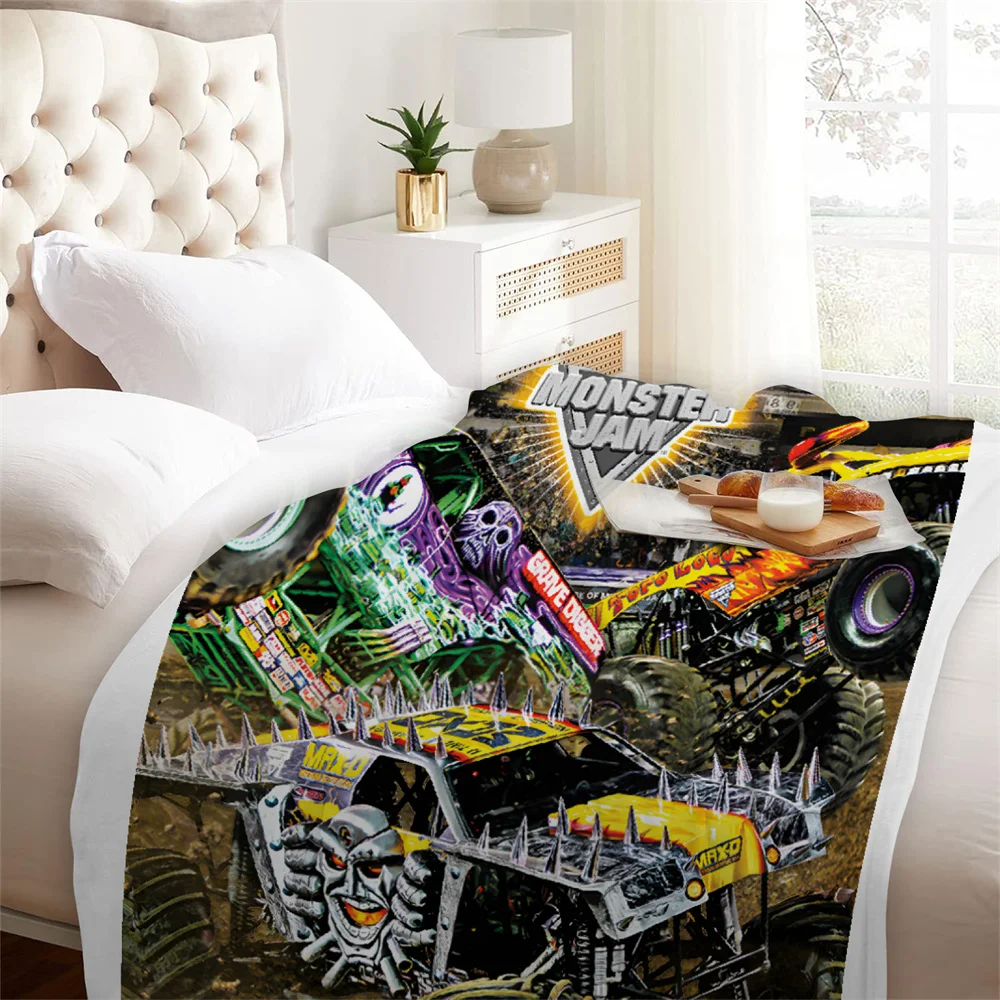 Monster Trucks Flannel Blankets Warm Winter Travel Bedroom Sofa Bithday Gifts For Kids Boys Soft Throw Blanket