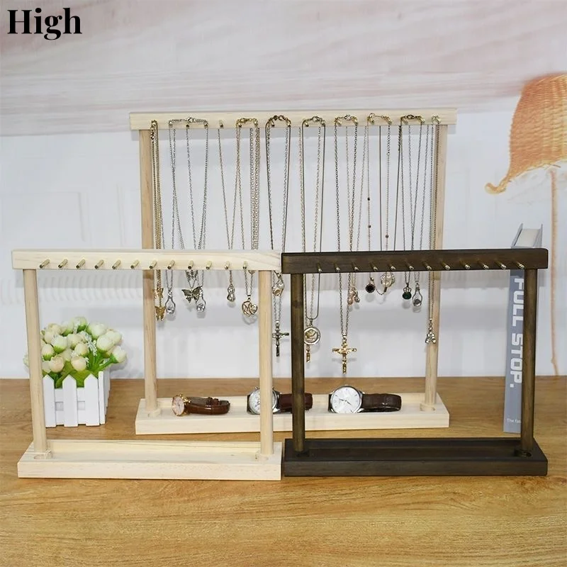 

Jewelry Organizer Display Stand Wood Necklace Hanging Countertop Rack Chains Earrings Bracelets Pendant Showcase Storage Rack