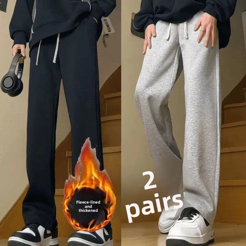 

Универсальные спортивные брюки прямого кроя, свободные повседневные брюки для мужчин, новинка, черные, из полиэфирного волокна