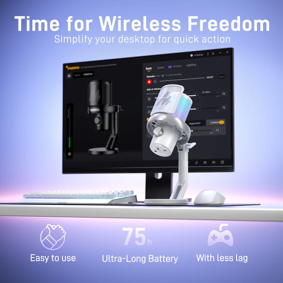 MAONO Draadloze microfoons voor pc, gamingmicrofoon met software AI Voice Change, ruisonderdrukking met één tik, aangepaste EQ, instelbaar RGB-licht, monitoring, voor gaming, podcasting, streaming MAONO Draadloze microfoons voor pc, gamingmicrofoon met software AI Voice Change, ruisonderdrukking met één tik, aangepaste EQ, instelbaar RGB-licht, monitoring, voor gaming, podcasting, streaming